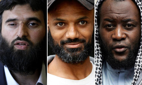 Former Guantanamo Bay detainees Omar Deghayes, Binyam Mohamed and  Martin Mubanga.