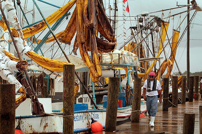 Deepwater Horizon: BP oil spill: a skimming boat worker