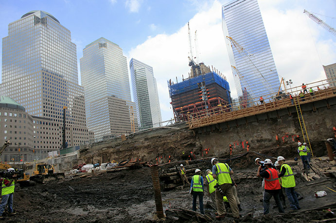 World Trade Centre ship: Workers inspect the ship