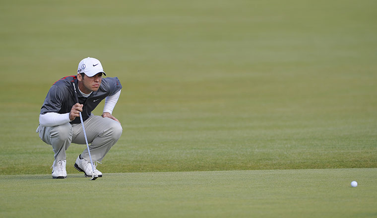 British Open Saturday: Paul Casey lines up putt on 1st
