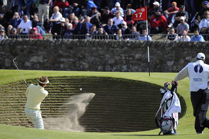British Open Saturday: Ian Poulter escapes from the Road Hole bunker