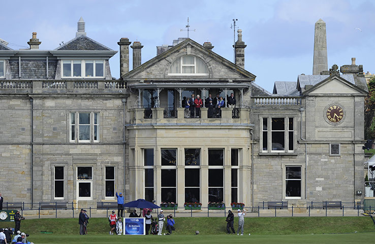 British Open Saturday: Lee Westwood tees off the 1st with the clubhouse behind him