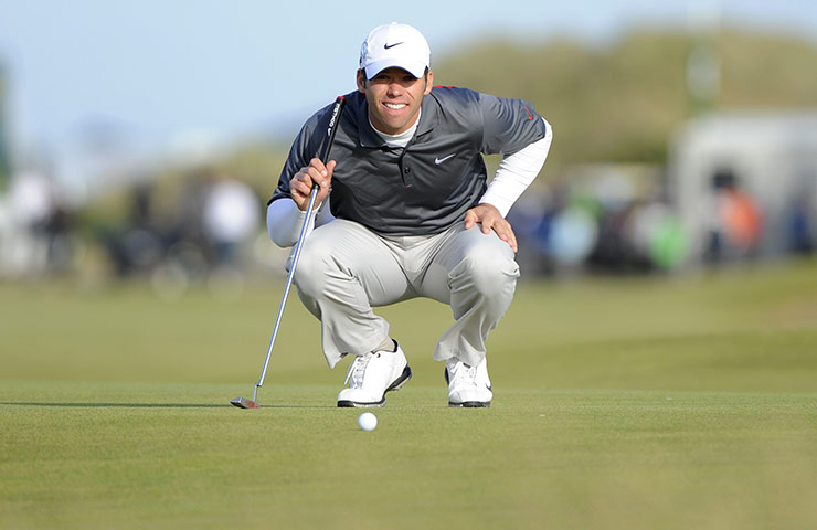 Saturday British Open: Paul Casey lines up a putt on 10th
