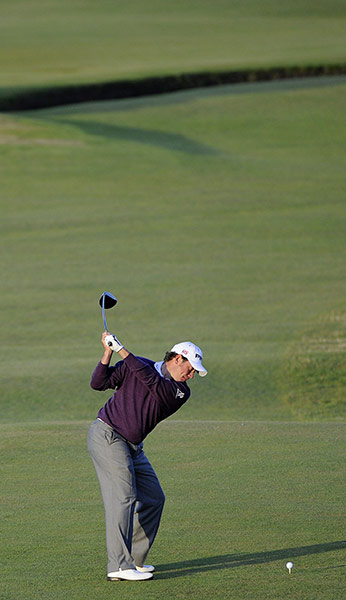 Saturday British Open: Lee Westwood hits his tee shot on 18th