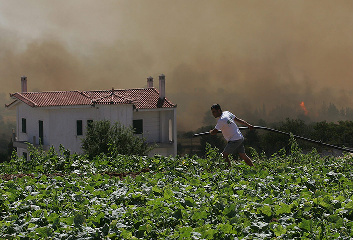 Greece wildfire: Volunteers battle blazes near the village of Varnavas