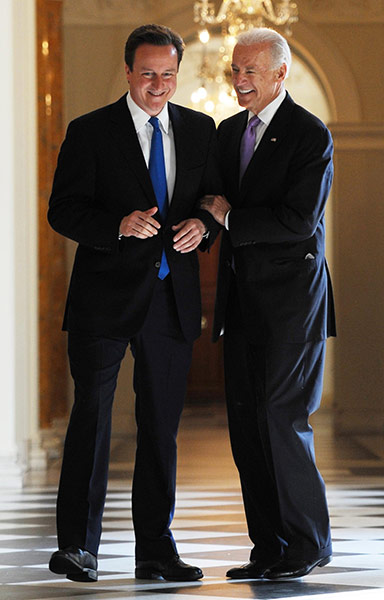 Cameron in Washington: Prime Minister David Cameron greets US Vice President Joe Biden