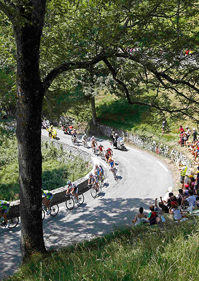 sport: A pack of riders cycles during the 16th stage