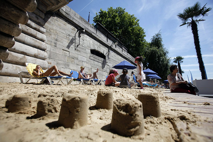 Paris Plage: Sand castles on the artificial beach on the right bank of the River Seine