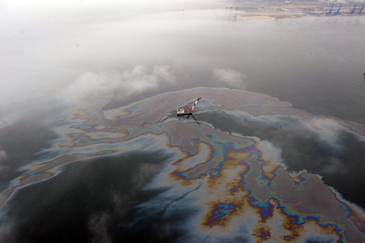 Dalian Oil Spill: leaked oil floating off the coast of Dalian, northeast China