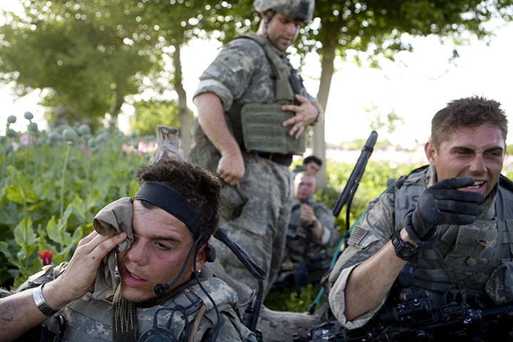 Afghanistan: 11 April 2007: After a day of fighting Taliban forces soldiers take a break