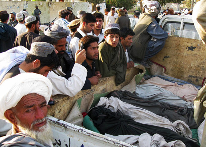 Afghanistan: 16 October 2008: The bodies of Afghans allegedly killed in an air strike