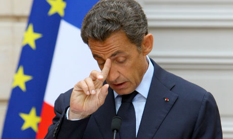 French president Nicolas Sarkozy making a speech confirming that French aid