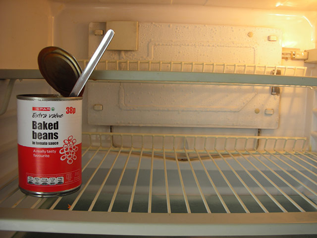 Weekend: Baked Bean can in minimal fridge