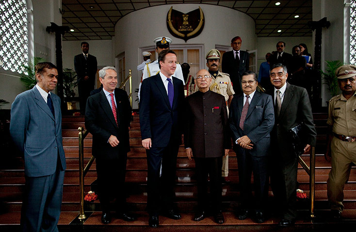 David Cameron on tour: 28 July: David Cameron is greeted by the governor of Karnataka
