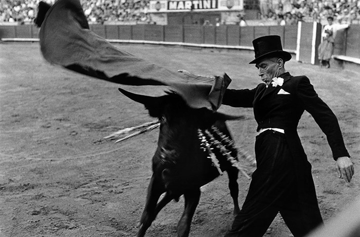 Bullfighting in Barcelona: 1952: A mock matador wearing a top hat and tails