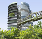 A conceptual illustration of a vertical farm