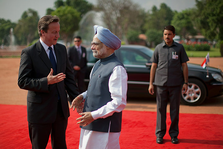 Cameron in India: David Cameron is received by India's prime minister