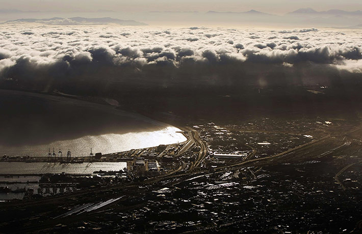24 Hours in Pictures: A general view of the Cape Town  harbour seen from Table Mountain