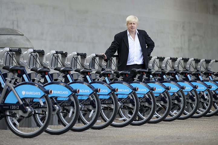 London cycle hire: Boris Johnson at the launch of the Cycle Hire Scheme, on the South Bank 