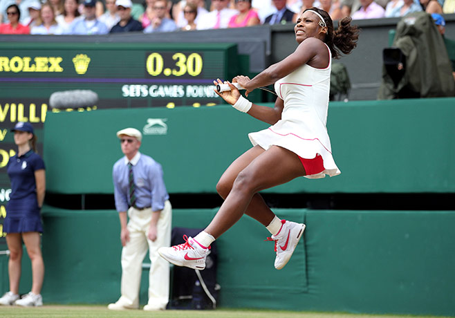 Wimbledon women's final: Serena Williams powers back a return