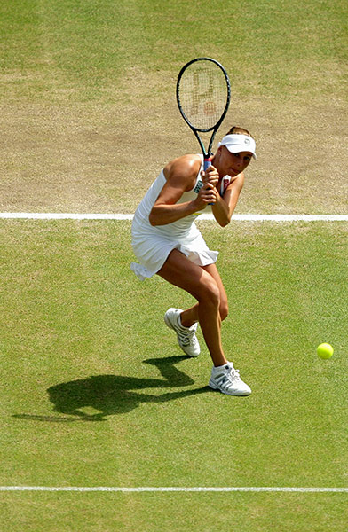Wimbledon women's final: Vera Zvonareva plays a backhand return