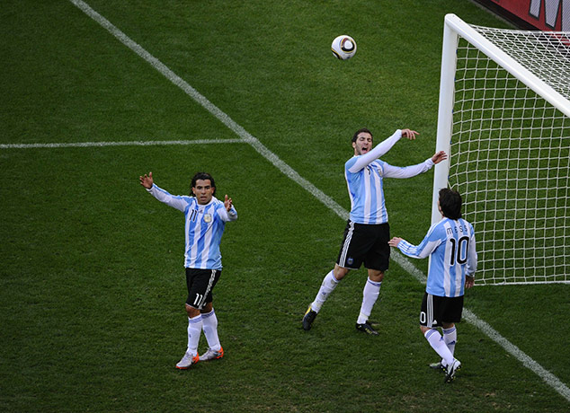 World Cup Quarter-Finals: Argentina strikers Gonzalo Higuain, Carlos Tevez and Messi are offside