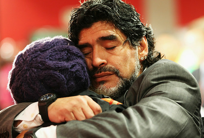 World Cup Quarter-Finals: Diego Maradona hugs his daughter Dalma after Argentina go out