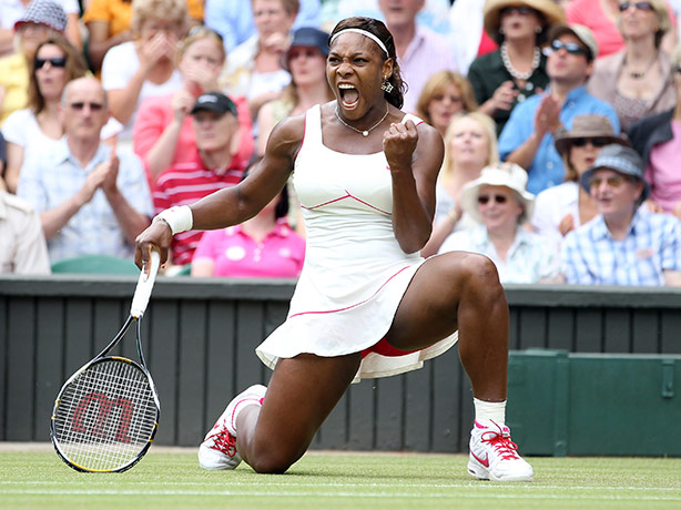 Serena wins wimbledon: Serena Williams celebrates a fabulous running forehand pass