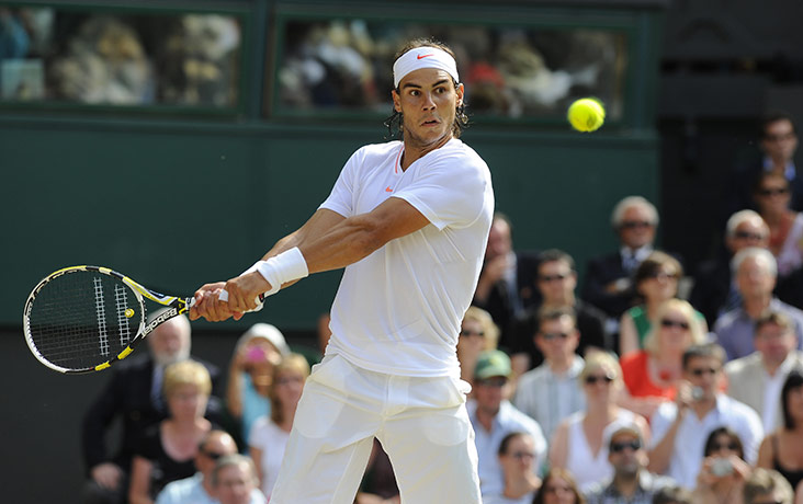 Men's singles final: Rafael Nadal plays a backhand shot in the final game
