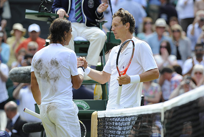 Men's singles final: Rafael Nadal is congratulated at the net by his opponent