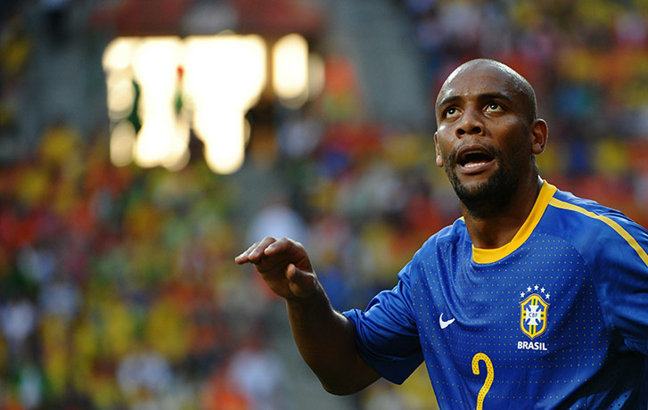sport: Brazil's defender Maicon reacts during t