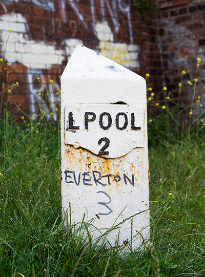in pictures: football: metal milepost along the Leeds to Liverpool canal