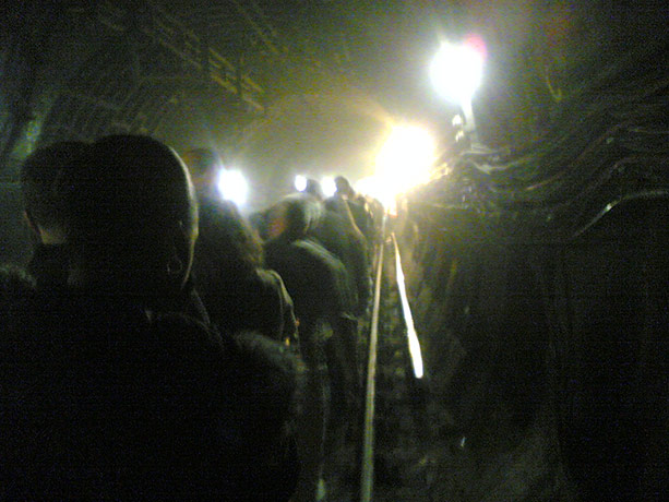 7/7 5th annivesary: 7/7 assengers are evacuated from an underground train in a tunnel