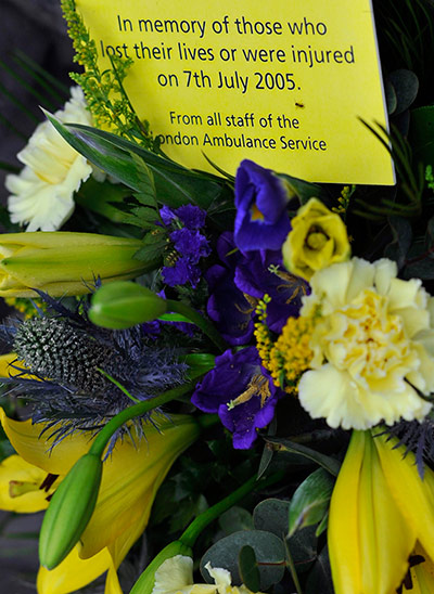 7/7 5th annivesary: A floral tribute is left at King's Cross station in London 7/7 