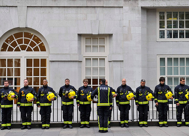 7/7 5th annivesary: Fire fighters hold a one-minute silence in Tavistock Square in London