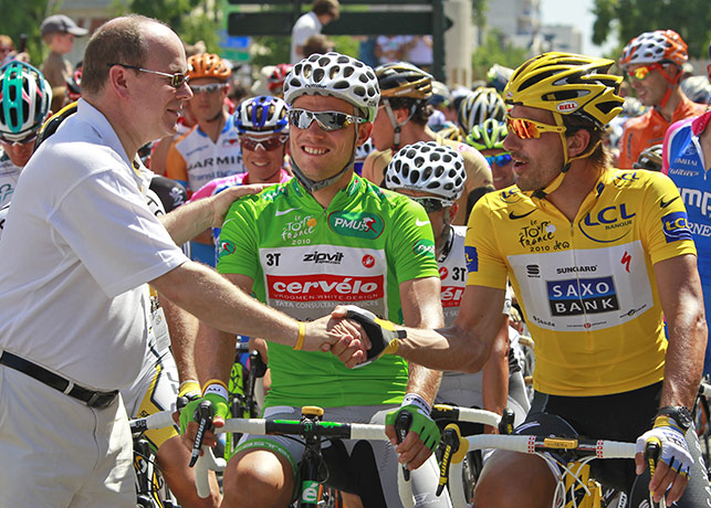 TDF stage 5: Fabian Cancellara, Thor Hushovd and Prince Albert of Monaco