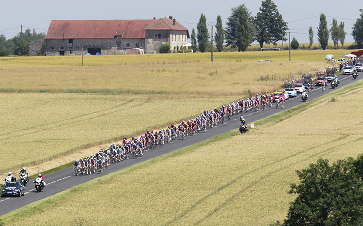 TDF stage 5: The peloton wends it's way through a field