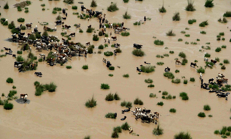 Pakistan floods: An aerial view of flooded areas on the outskirts of Dera Ismail Khan