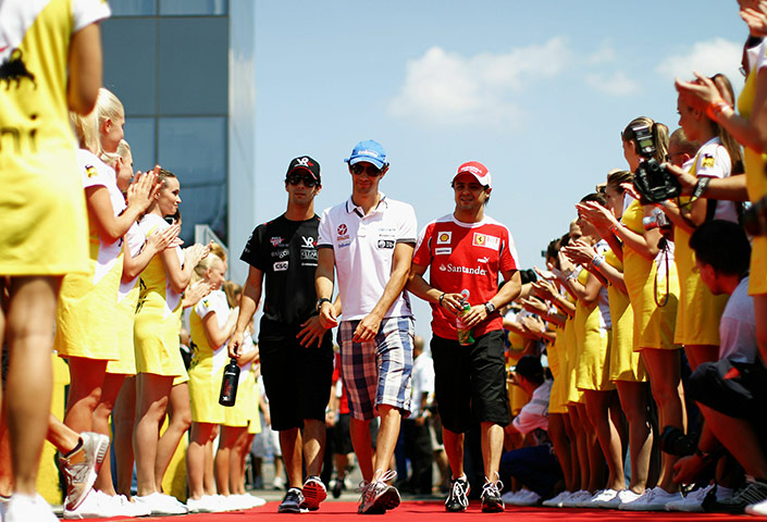 Hungarian grand prix: Di Grassi, Senna and Massa before the race