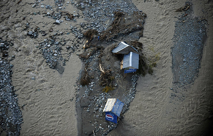 aerial update: Damaged shops in the flood-affected area of Kallam valley