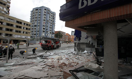 The site of the car bomb that damaged 30 buildings. (Photo courtesy of the Guardian.)