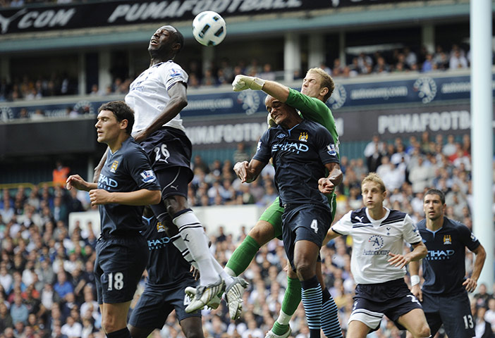 Spurs v Man City: Joe Hart punches a cross clear