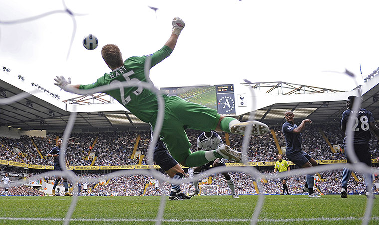 Spurs v Man city: Joe Hart saves from Defoe