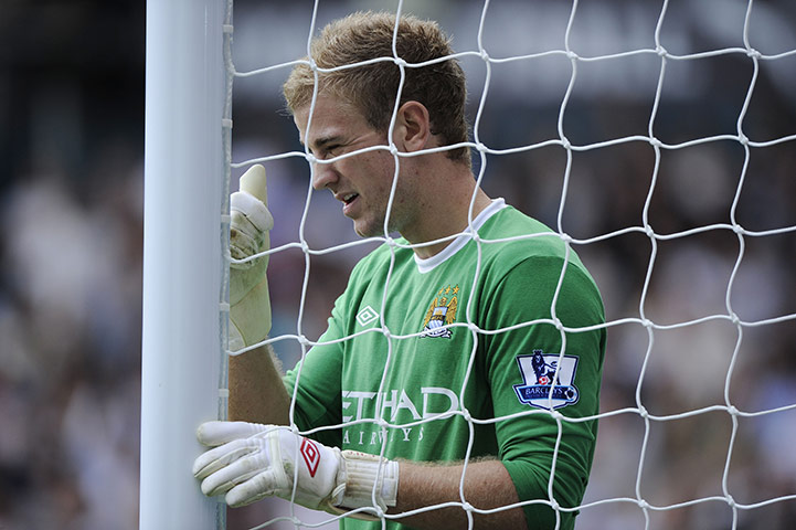 Spurs v Man city: Joe Hart lines up a wall for a free-kick