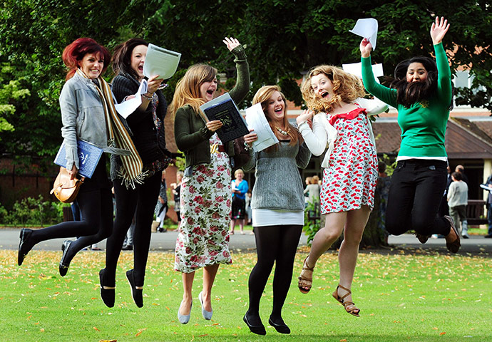 A level results: Girls celebrate their A-level results in Leicestershire