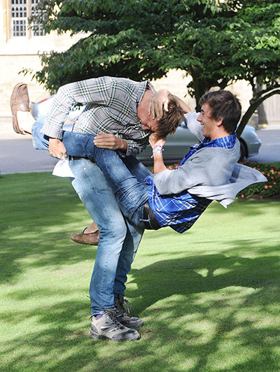 A level results: Boys celebrate their A-level results in York