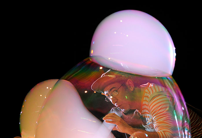 24 hours: Theatre director and actor Luis Bevia makes soap bubbles, Madrid