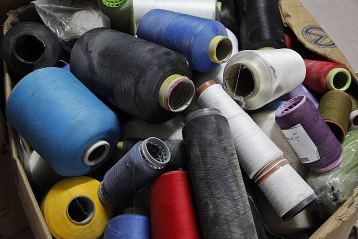 Kaffiyeh factory Hebron: Reels of cotton in the last kaffiyeh factory in the Palestinian territories