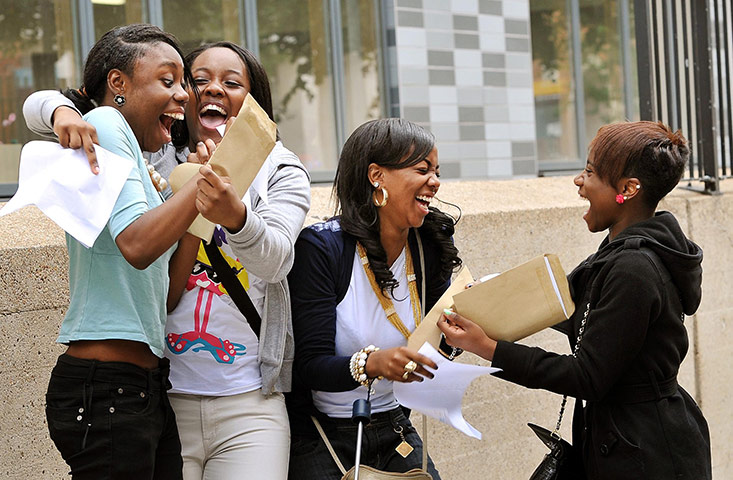 GCSE Results Released: Students receive their GCSE results, outside the Pimlico Academy