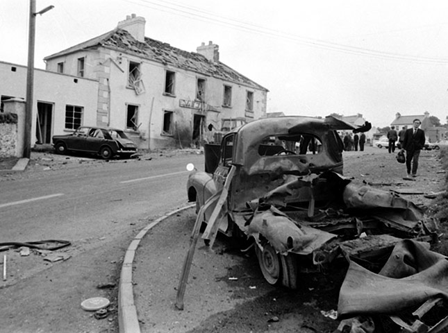 Claudy bombing:  Wreckage is seen outside the Beavpont Arms